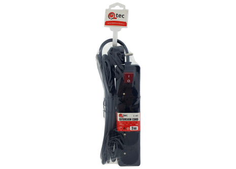 Przedłużacz czarny 4 gniazda z wyłącznikiem, 3m, Q-358F QTEC Przedłużacz czarny 4 gniazda z wyłącznikiem, 3m, Q-358F QTEC
