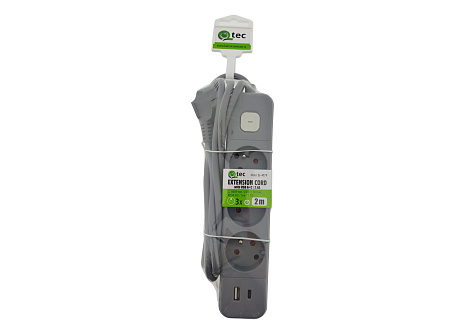 QTEC Q-417F Przedłużacz 2m 3 gniazda + WYŁ - USB A+C/2,4A