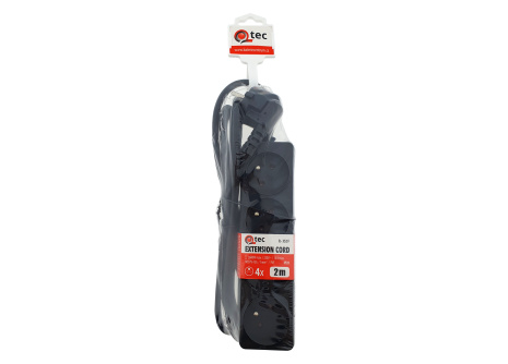 Przedłużacz czarny 4 gniazda, 2m, Q-352F QTEC