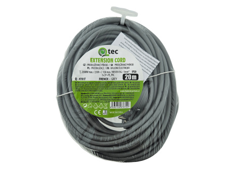Przedłużacz szary 1 gniazdo, 20m, Q-410F QTEC