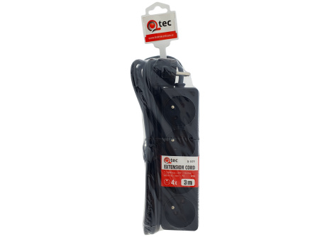 Przedłużacz czarny 4 gniazda, 3m, Q-357F QTEC