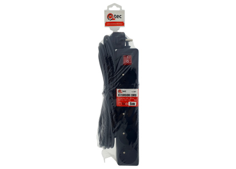 Przedłużacz czarny 5 gniazd z wyłącznikiem, 5m, Q-366F QTEC